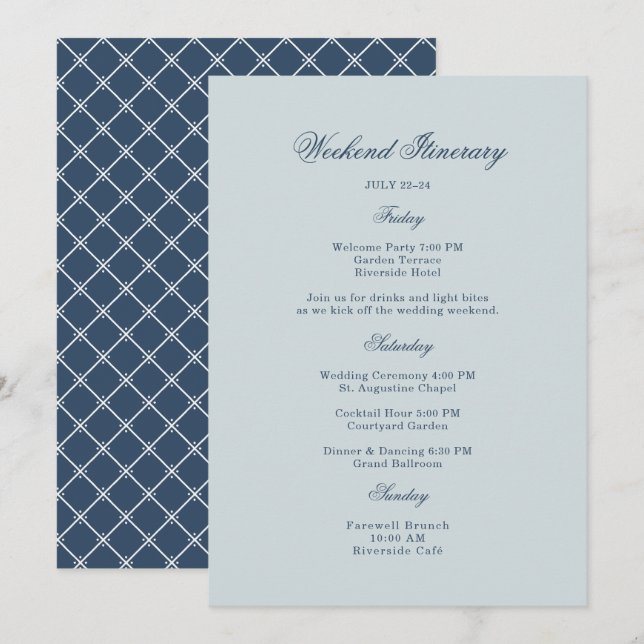 Coastal Wedding Dusty Blue Classic Itinerary Card (Front/Back)