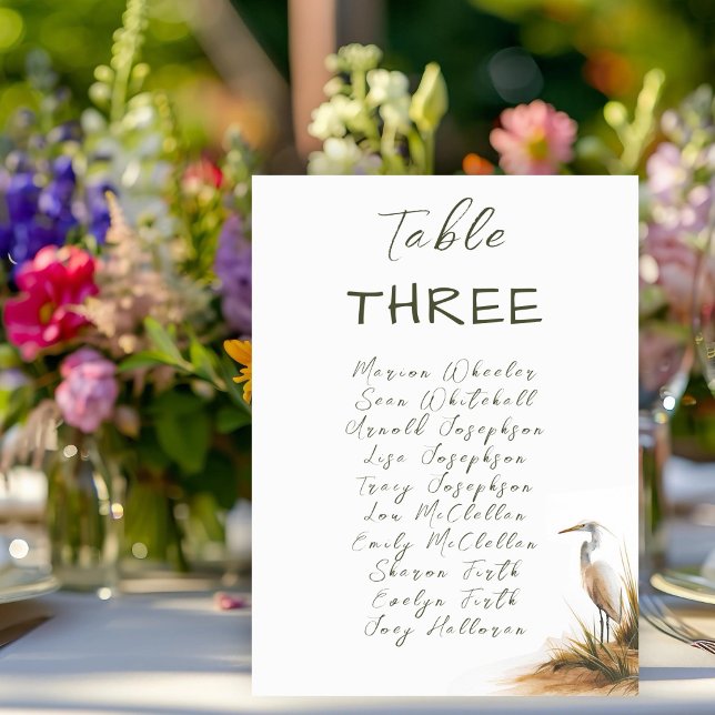 Coastal Wedding Egret Table Seating Cards (Creator Uploaded)