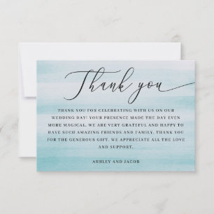 Coastal Wedding   Elegant Script Nautical Blue Thank You Card