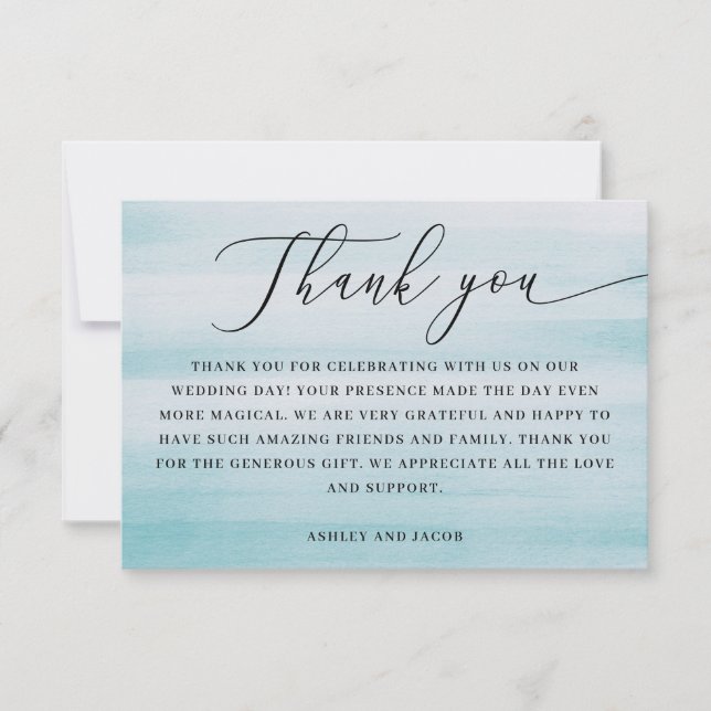 Coastal Wedding | Elegant Script Nautical Blue Thank You Card (Front)
