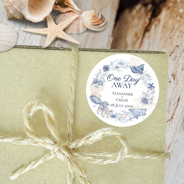 Coastal Wedding Favor Blue Gold Sticker (Coastal Wedding Favor Blue Gold Sticker)