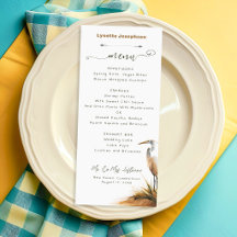 Coastal Wedding Long Menu Seating Cards Egret