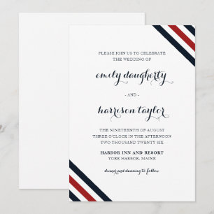 Coastal Wedding Nautical Stripes Red White Blue Invitation