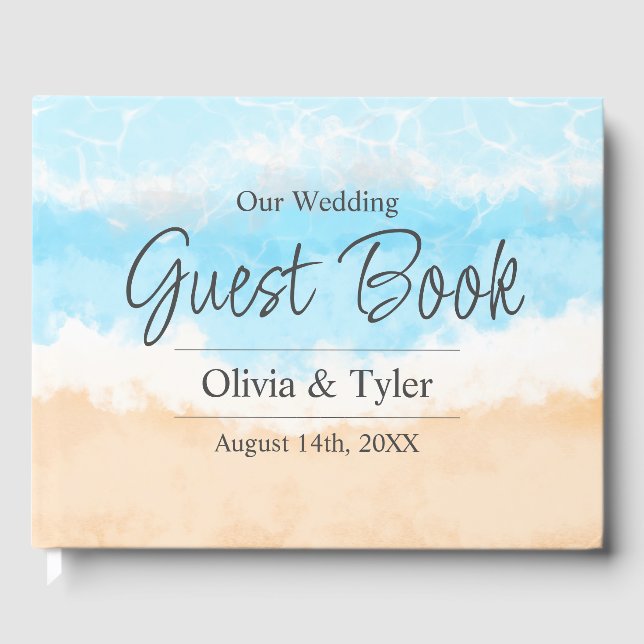 Coastal Wedding Ocean Waves Guest Book (Front)