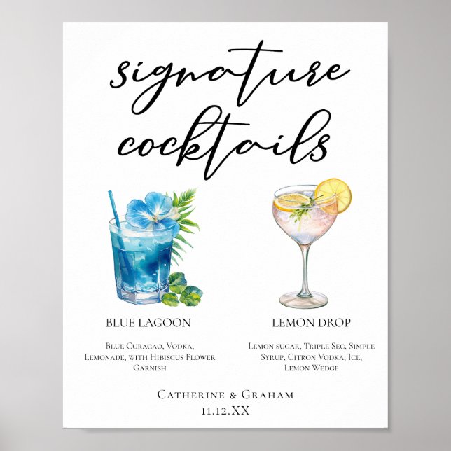 Coastal Wedding Signature Cocktails Menu Poster (Front)