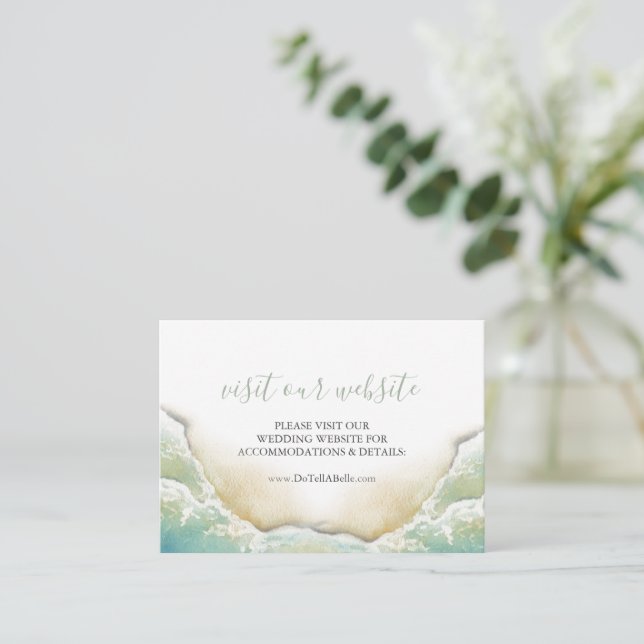 Coastal Wedding Website Insert Card Seafoam Green (Standing Front)