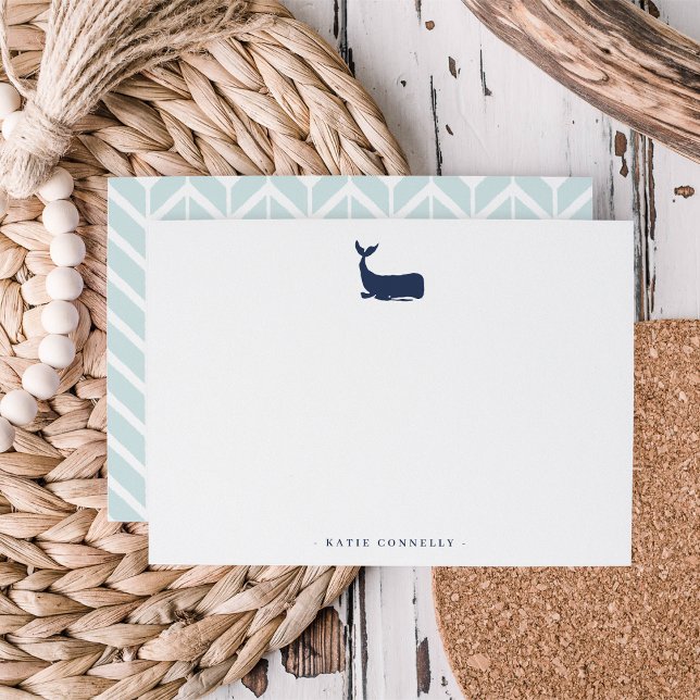 Coastal Whale Personalised Stationery Flat Card (Creator Uploaded)