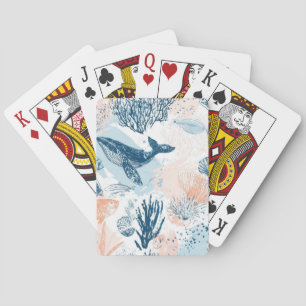 Coastal Whale Sea Life Coral Blue Peach (1) Playing Cards