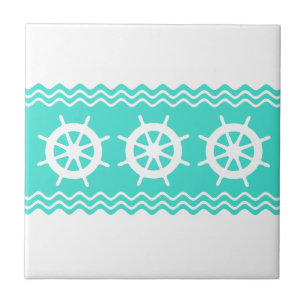 Coastal White Blue Helm Stripe Nautical Tile