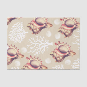 Coastal White Corals & Conch Seashells Tissue Paper