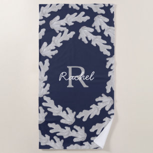 Coastal White Corals & Name in Script Beach Towel