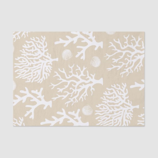 Coastal White Corals & Seashells Tissue Paper (Front)