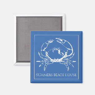 Coastal White Crab on Classic Blue Personalised Magnet