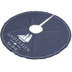 Coastal White Sailboat Personalised Brushed Polyester Tree Skirt
