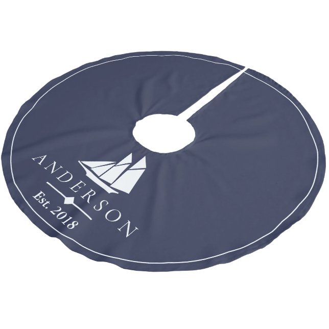 Coastal White Sailboat | Personalised Brushed Polyester Tree Skirt (Angled)
