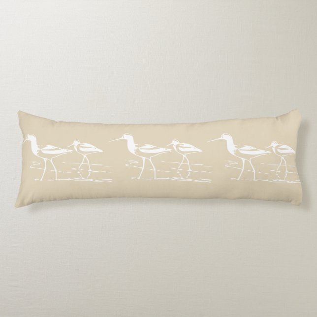 Coastal White Sandpipers & Sandy Taupe Body Cushion (Front)