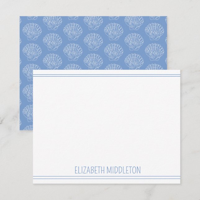 Coastal White Scallop Shells on Blue Personalised Card (Front/Back)