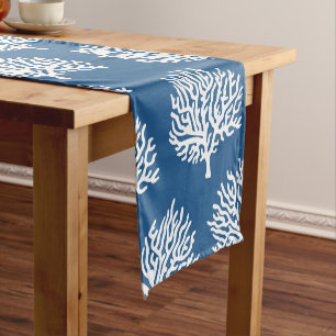 Coastal White Sea Coral & Blue Short Table Runner