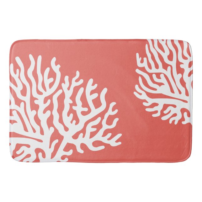 Coastal White Sea Coral & Coral Pink Bath Mat (Front)