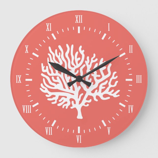 Coastal White Sea Coral & Coral Pink Large Clock (Front)