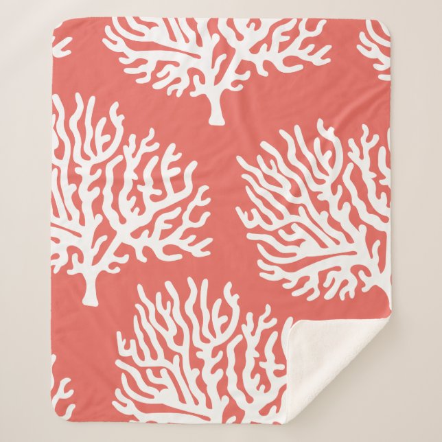Coastal White Sea Coral & Coral Pink Sherpa Blanket (Front)