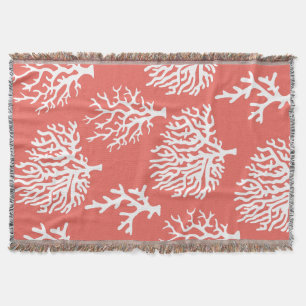Coastal White Sea Coral & Coral Pink Throw Blanket