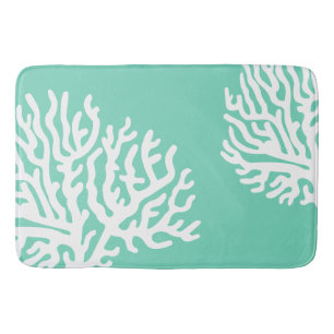 Coastal White Sea Coral & Sea Glass Green Bath Mat