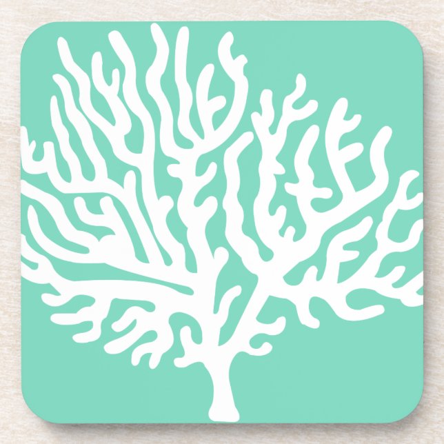 Coastal White Sea Coral & Sea Glass Green Coaster (Front)