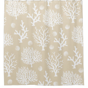 Coastal White Sea Corals & Sandy Taupe Shower Curtain