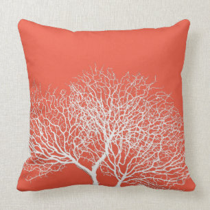 Coastal White Sea Tree Coral on Coral Beach Cushion