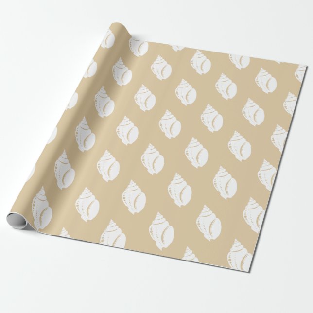 Coastal White Seashell & Taupe Wrapping Paper (Unrolled)