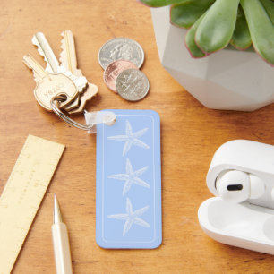 Coastal White Starfish on Blue Personalised Key Ring