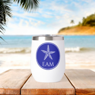 Coastal White Starfish on Navy Blue Monogram