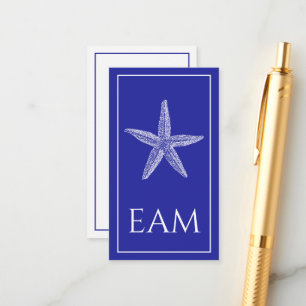 Coastal White Starfish on Navy Blue Monogram Enclosure Card
