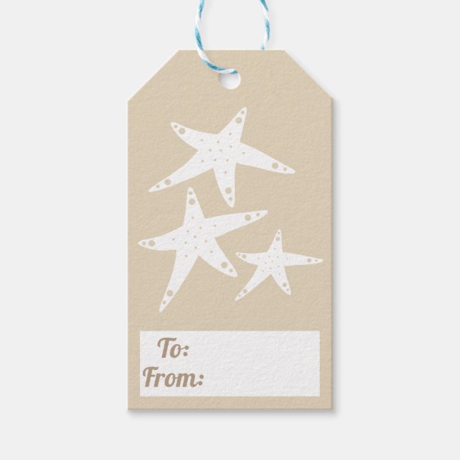Coastal White Starfish & Taupe Gift Tags (Front)