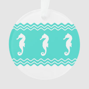 Coastal White Turquoise Ocean Seahorses Ornament