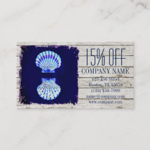 coastal whitewashed wood nautical blue seashells business card