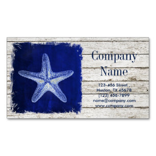 coastal whitewashed wood nautical blue starfish 	Magnetic business card