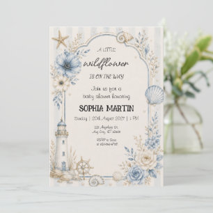 Coastal Wildflower Baby Shower Blue Floral Invitation