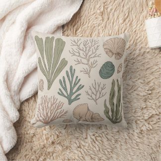 Coastal Wildlife & Seaweed Botanical Art | Vintage Cushion