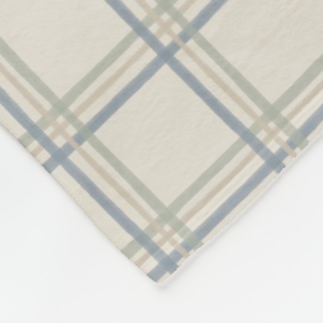 Coastal Windowpane Plaid Pattern in Soft Blue Sage Fleece Blanket (Corner)