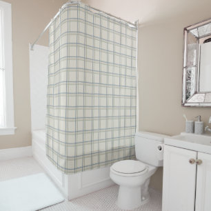 Coastal Windowpane Plaid Pattern in Soft Blue Sage Shower Curtain