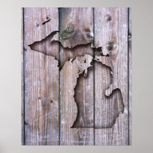Coastal Wood Carved Michigan   Faux Wood Carving Poster
