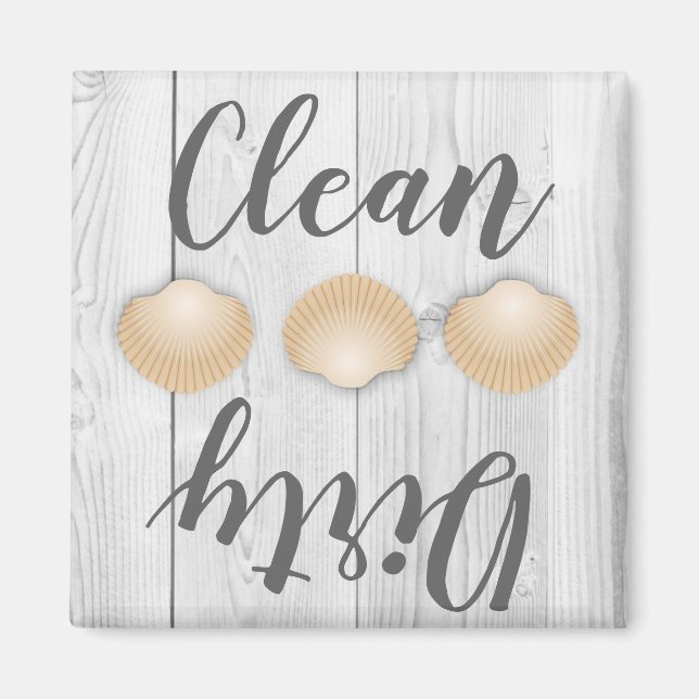 Coastal Wood Seashells Clean Dirty Dishwasher Magnet (Front)