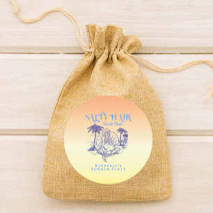Coastal Yellow Cowgirl Mermaid Birthday Party Classic Round Sticker