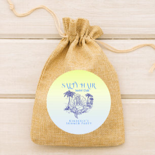 Coastal Yellow Cowgirl Mermaid Birthday Party Classic Round Sticker