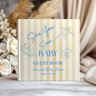 Coastal Yellow Stripes Sea You Soon Baby Shower Guest Book
