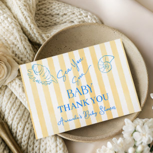 Coastal Yellow Stripes Sea You Soon Baby Shower Thank You Card