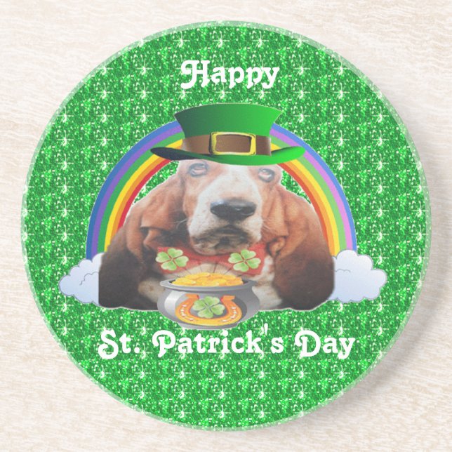 Coaster Basset Hound Happy St. Patrick's Day (Front)