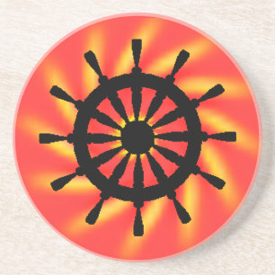 Coaster - Black Ship's Helm with Spiral Background